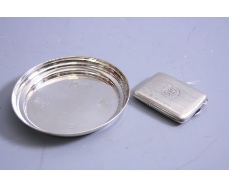 A CIRCULAR SILVER WINE COASTER, Birmingham 1972, approximately 2ozt, 10.5cm diameter, together with a silver engine turned ci