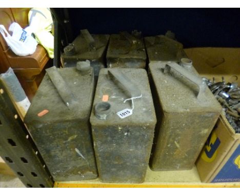 SIX VINTAGE PETROL CANS, including Shell, BP, etc