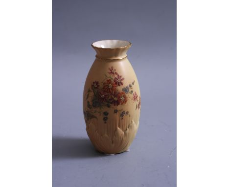 A ROYAL WORCESTER VASE, florally decorated on blush ivory ground, shape No.G1039, green printed backstamp, height approximate