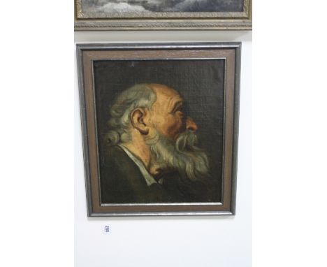 A 17TH CENTURY FLEMISH SCHOOL PORTRAIT STUDY, side profile bearded gentleman, oil on canvas laid on panel, approximately 41.5