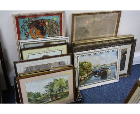 PICTURES AND PRINTS, to include Sunset and Sunrise on the Loch after H R Hall prints, Mountain and Mist print, triptych on mi