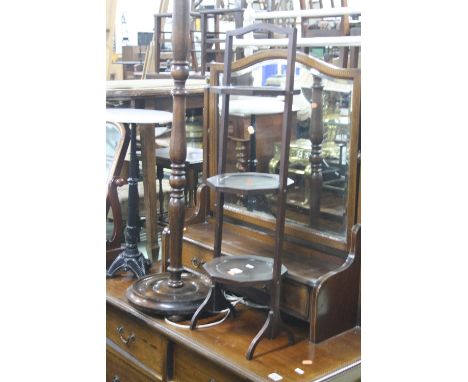 A MAHOGANY FOLDING CAKESTAND, and a standard lamp (2)