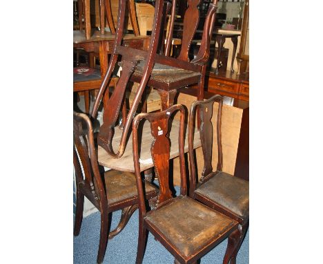 FOUR QUEEN ANNE STYLE DINING CHAIRS, and a tripod table (sd, losses, etc) (5)