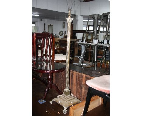 A BRASS CORINTHIAN COLUMN STANDARD LAMP, (no shade)
