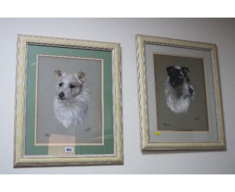 DOROTHY S HALLETT (fl.1913-1930), dog portrait studies Ricky and Tiny, pastel, both signed lower right, each approximately 36