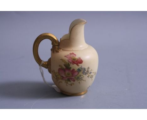 A SMALL ROYAL WORCESTER BLUSH TRINKET IVORY JUG, florally decorated shape No.1094, Rd.No.29115, green factory mark, height ap