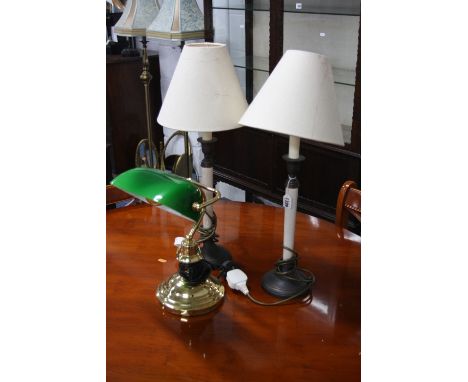 A PAIR OF TABLE LAMPS, with shades and a reading lamp (3)