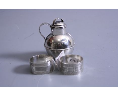 A SILVER LIDDED GLOBULAR VESSEL WITH LOOP HANDLE, impressed A P Roger Guernsey to base, Birmingham 1897 approximately 9.5cm h