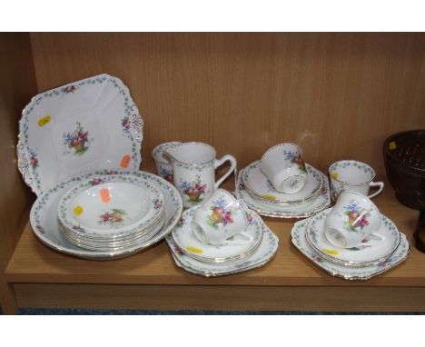 SHELLEY PART TEAWARES, 'Hampton Court' No.11427, Doric shape, to include cake plate, milk jug, six saucers, five cups, six te