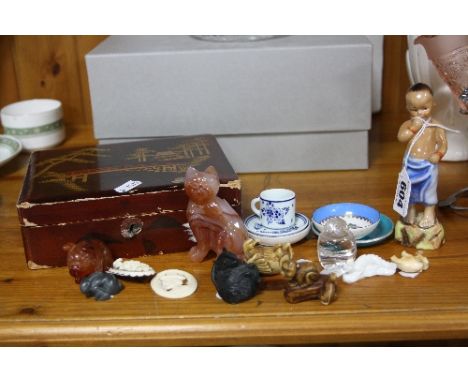 ROYAL WORCESTER 'BURMAH' FIGURE, No.3068, a lacquered box and various miniature ornaments, netsukes etc