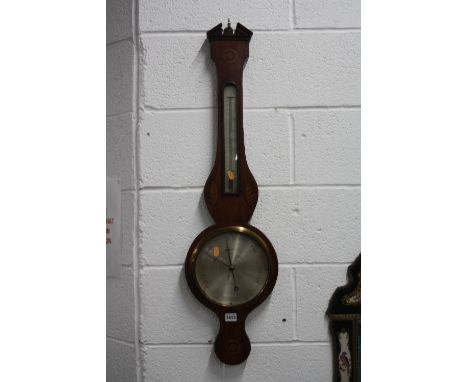 A 19TH CENTURY MAHOGANY INLAID BAROMETER, dial marked Ortelli & Co Red Lion Square, Holborn London