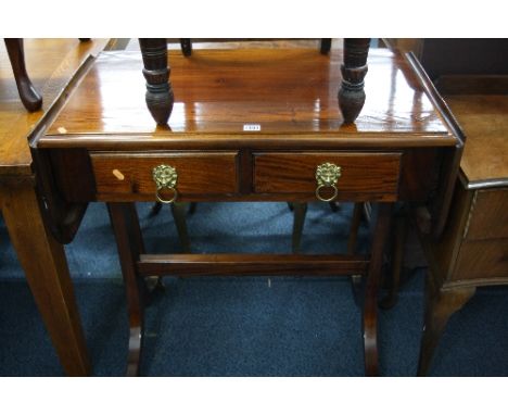 A MODERN MAHOGANY SOFA TABLE, with two drawers, approximate extended size length 137cm x depth 50cm x height 85cm