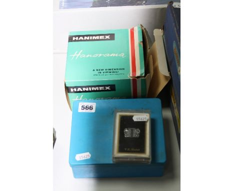 A BOXED FERRANIA 8MM FILM EDITING MACHINE, with a boxed Hanimex 'Hanorama' slide viewer and a cased set of Fournier playing c