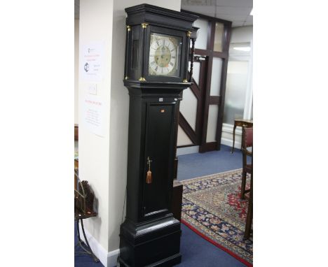 A GEORGIAN LONGCASE CLOCK, 8 day movement, square brass face with silvered chapter ring, the case later painted/ebonised (sd)