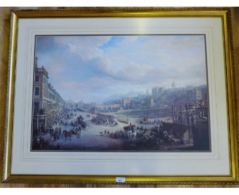 Princes Street and South Bridge, Edinburgh  Large gilt framed print 65 x 50cm