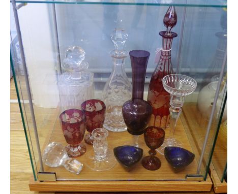 Mixed lot of glassware to include various decanters and glasses and an Edinburgh crystal candlestick (a lot) 