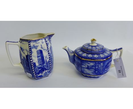 Ringtons Ltd. blue and white teapot and jug, manufactured exclusively by Wade Ceramics (2)