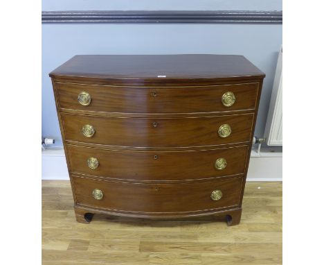 A 19th century mahogany bow front chest of four graduating drawers raised on bracket feet, 109 x 100cm