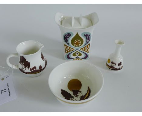 A collection of Highland fine bone china to include a jar and cover, miniature vase and basin and ewer set (4)