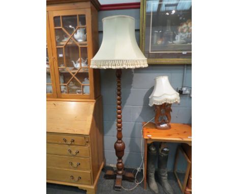 A bobbin-turned oak standard lamp, 156cm tall 