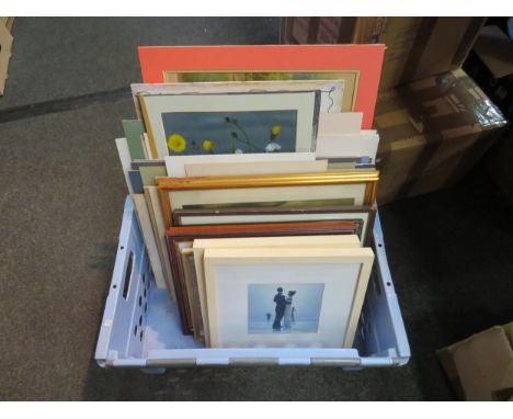 A box of framed and unframed watercolors and prints, several signed and including limited editions, total of 40 + items 
