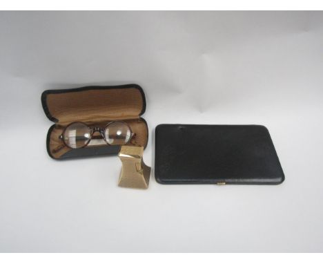 A pair of vintage glasses and a tapered waisted Dunhill lighter with a Dunhill cigarette case (3) 