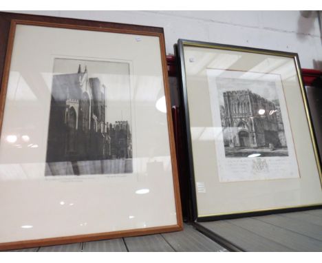 Henry Davy (1793-1865), two etchings of Bury St Edmund's, including Alfred R Blundell signed etching, two photogravures, etc,