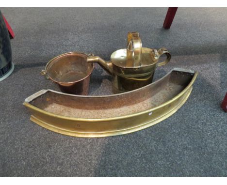 A brass trough fender, watering can and a small copper bucket (3) 