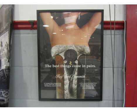 A circa 1990's Ray Ward Gunsmith poster, framed and glazed, 58.5cm x 41cm 