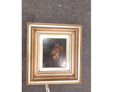 An oil on board portrait of a gentleman in a gilt frame, image size 13cm x 11.5cm 