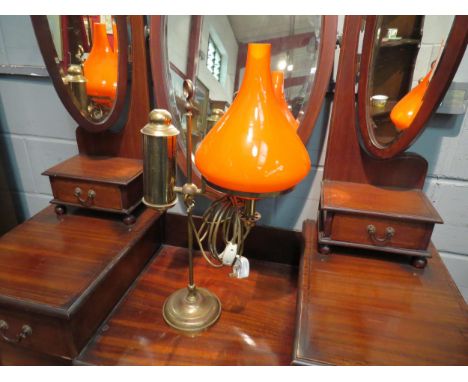 A brass student's lamp with associated shade. Shade a/f 
