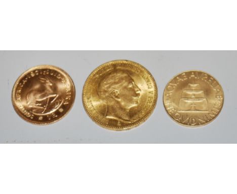 Zwei Goldmünzen &amp;amp; Goldjeton: 20 Mark Kaiser Wilhelm II. 1902, 1 Rand Südafrika 1971 und Goldjeton 20 Mark Baden-Baden