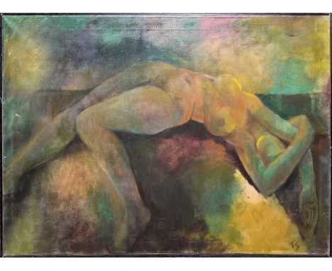Trude Stolp-Seitz, Weiblicher Akt und abstrakte Landschaft, zwei Ölgemälde der 1950er/1960er Jahre, gerahmtTrude Stolp-Seitz,