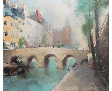 Adolf Bode, "Paris 1932", Ölgemälde, im OriginalrahmenAdolf Bode, 1904 - Offenbach -1970, Maler, hier: Angler an der Seine un