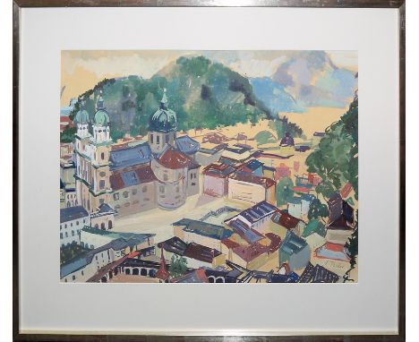 Lieselotte Pacher, Salzburg Dom &amp;amp; Dombezirk, Mischtechnik um 1960, in GalerierahmungLieselotte Pacher, 1902 - 1969, ö