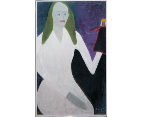 Willibald Kramm, " Die Frau mit der Puppenspielfigur ", Ölgemälde von 1949, aus dem Besitz der Brigitte Heiliger-KrammWilliba