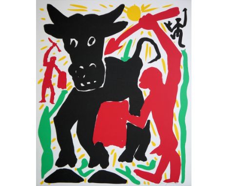 A. R. Penck, „Flagge zeigen (Stier mit rotem Krieger)“, signierte FarbserigraphieA.R. Penck, 1939 Dresden - 2017 Zürich, Stie