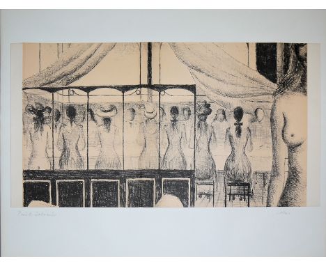 Paul Delvaux, Ohne Titel, signierte Lithographie von 1976Paul Delvaux, 1987 Wanze - 1994 Veurne, belgischer Maler des Surreal