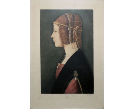 Otto Goetze, Halbporträt der Renaissance-Schönheit "Beatrice d´Este", Farbaquatinta-Radierung, sign., gerahmt, seltenOtto Goe