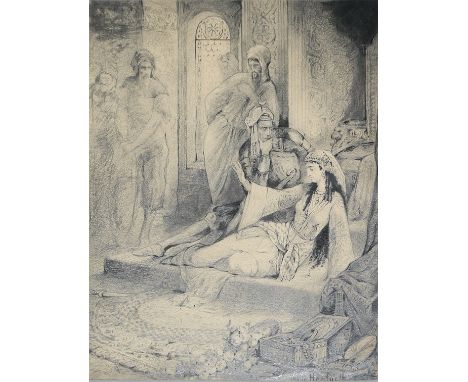 Oskar Herrfurth, Haremsszene, Zeichnung um 1900, signiertOskar Herrfurth, 1862 Merseburg - 1934, deutscher Maler und Illustra