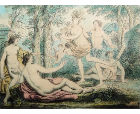 Flämischer Meister datiert 1750 "Apollo verfolgt Daphne", Aquarell/graue u. braune Tinte/Kohle, auf D &amp;amp; C - Blauw-Pap