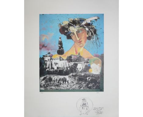 Jürgen Goertz, Porträt, signierte Farboffsetlithographie von 1994 sowie 2 x LiteraturJürgen Goertz, *1939 Albrechtshagen, Abs