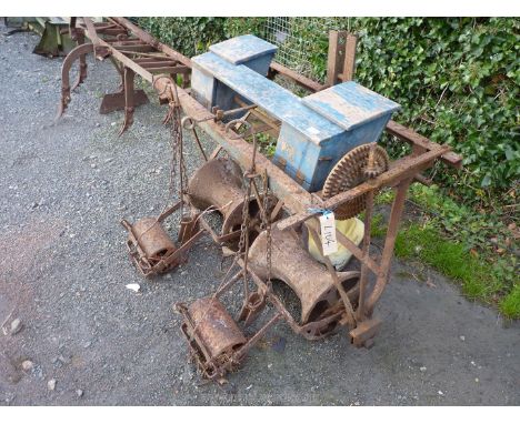 A vintage two-row turnip, mangold, beet and carrot Seed Drill in remarkably good condition, formerly horse-drawn but with a l