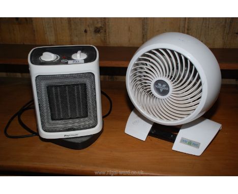 A ceramic heater and a desk fan