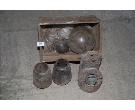 A quantity of storm lantern shades and hanging wall lamp etc.