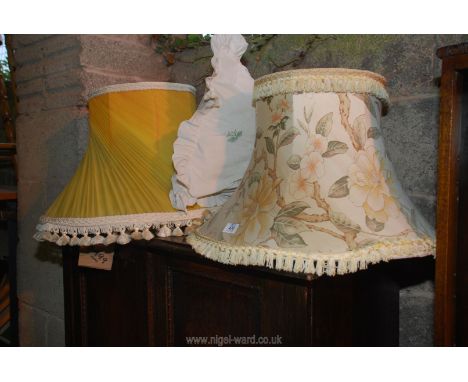 Two standard lamp shades and a cushion.