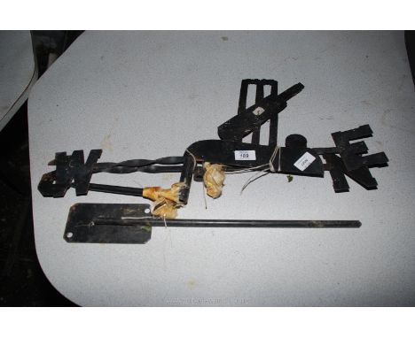 A steel weather vane of cricket interest, 24" wide.