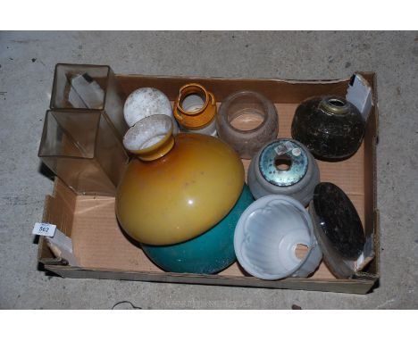 Quantity of oil lamp shades and parts, etc.,