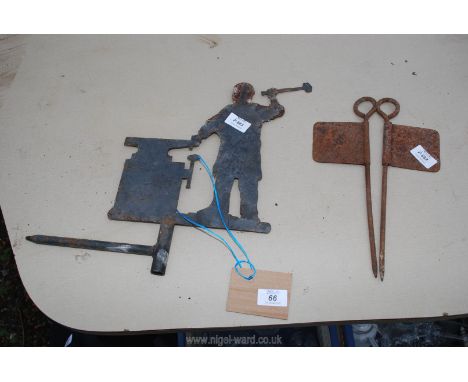Weather vane head in form of Blacksmith, plus 2 x putting green hole pins.