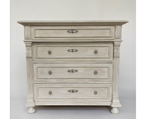 COMMODE, 19th century French traditionally grey painted with four long drawers, 104cm x 57cm x 94cm H. 